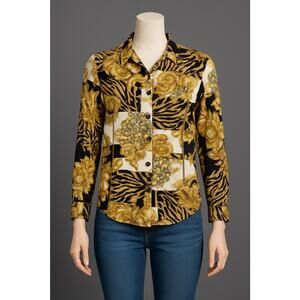 Vintage First Option Baroque Print Button-Up Shirt Small – Made in USA – Rayon